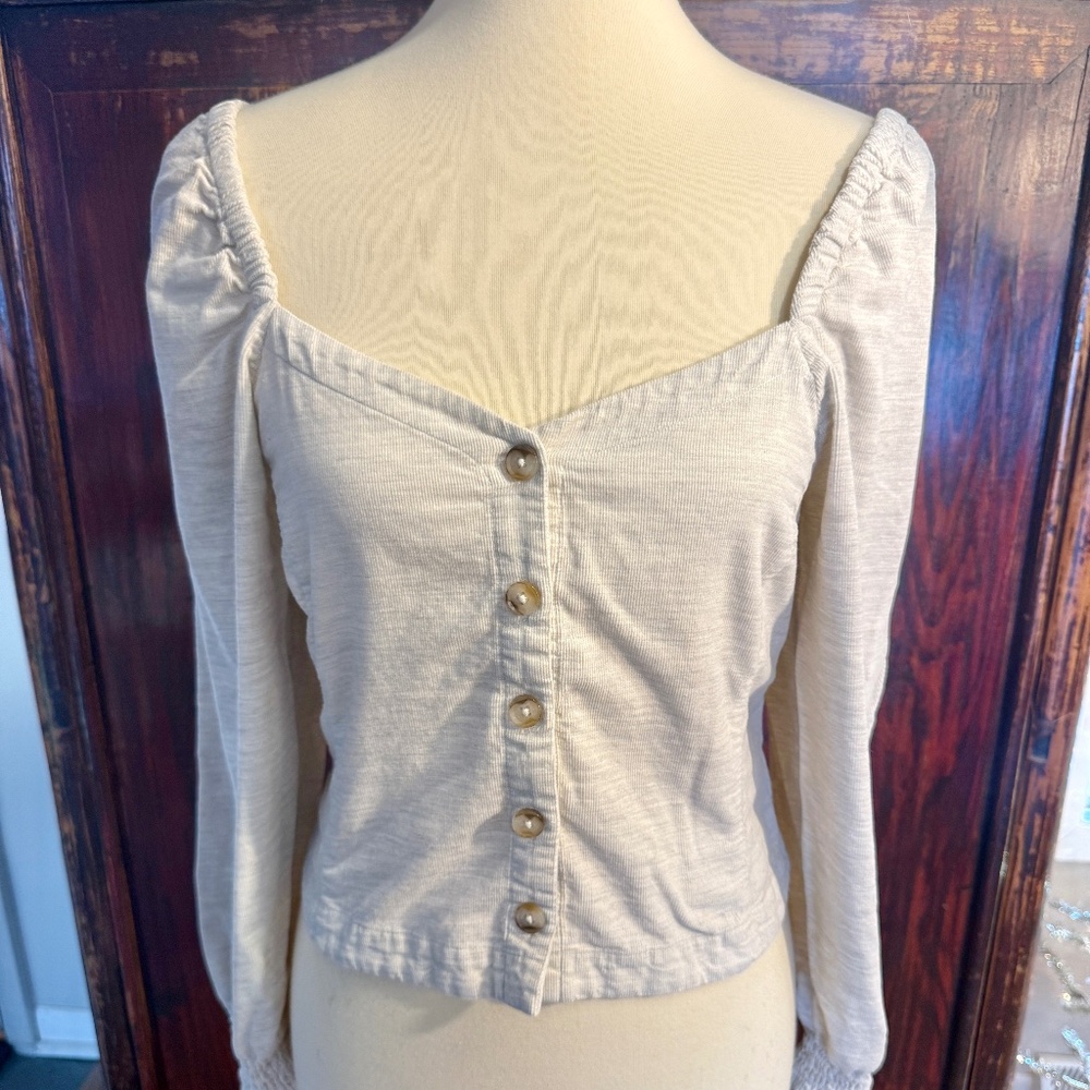 Madewell Melange Corduroy top with Sweetheart Neck and Smocked back